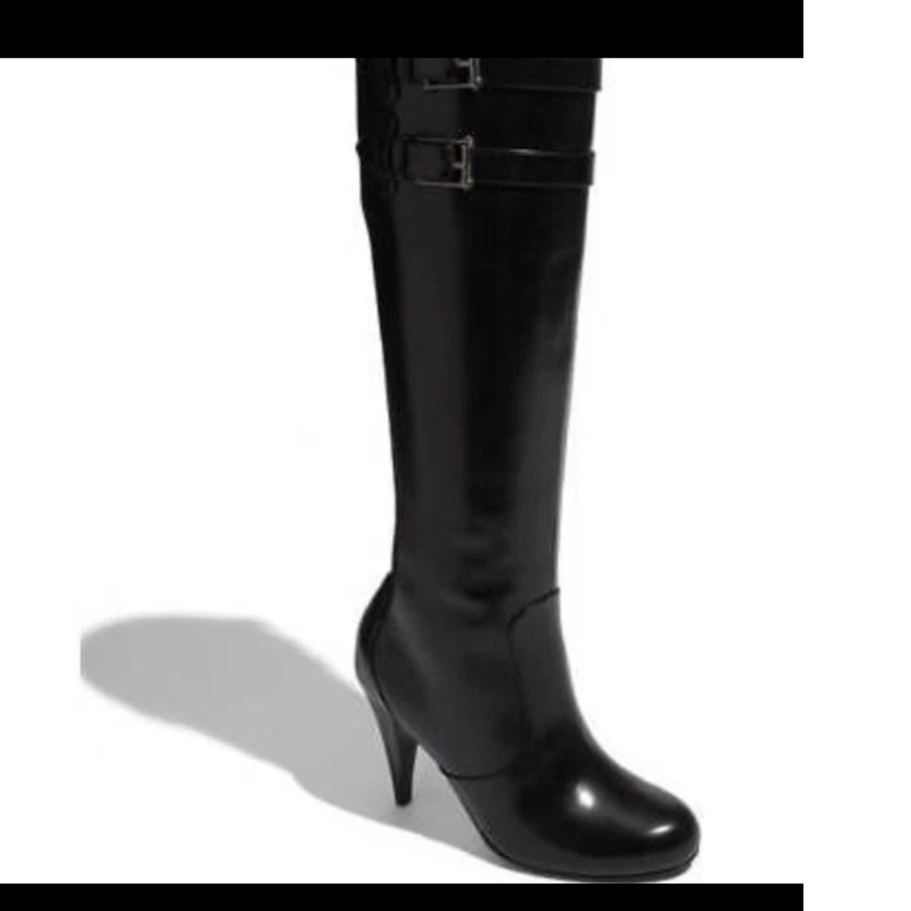 Cole Haan Air Jalisa Tall Boot Black Leather Buckle Heel Women‎ Size 11B